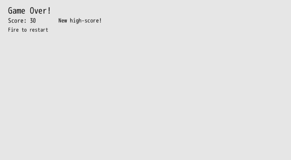 game over screen showing a new high-score of 30