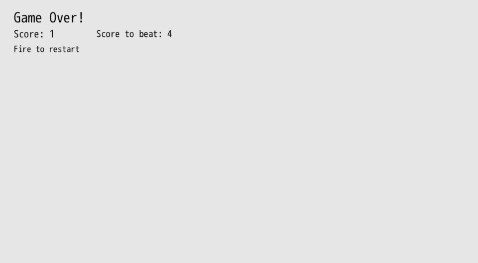 game over screen showing a score of 1 and a high-score of 4